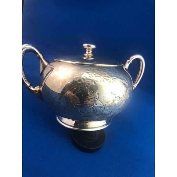 Homan quadruple Silver plated #2018 Floral Engraved Sugar Container Victorian - Picture 1 of 11